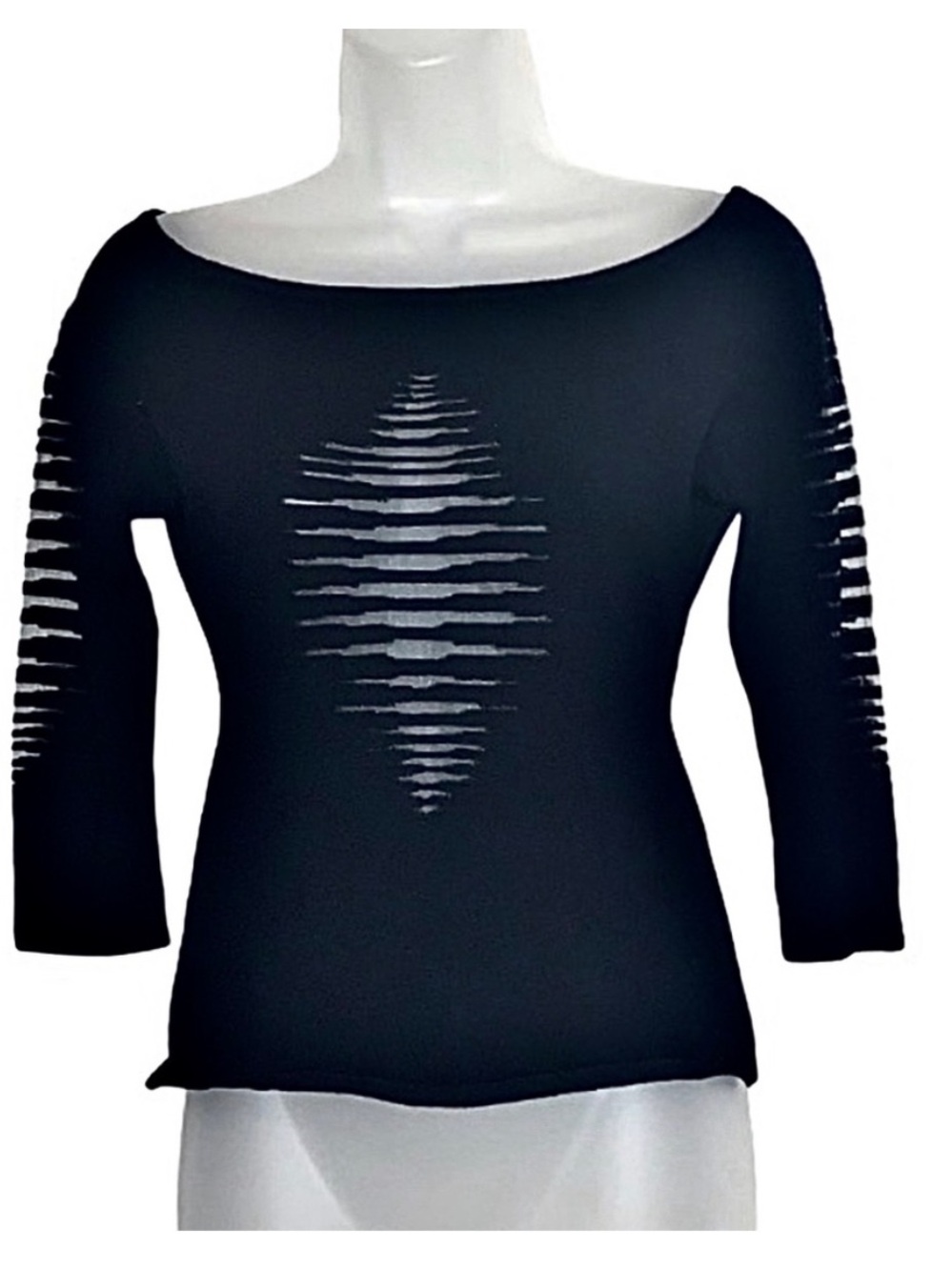 Y2K Angelica Val Slashed Sheer Mesh Thick Knit Top Black Sexy Edgy Cut Out Moto